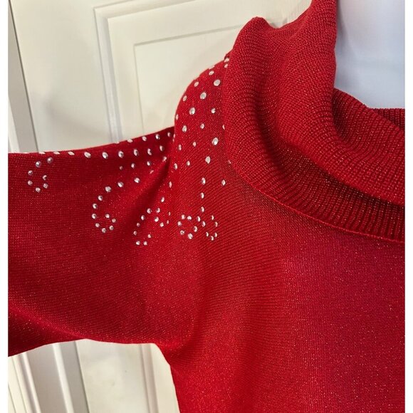 Ruby Rd. Petite Large New Red Cowl Neck Sweater Rhinestone Accents Long Sleeve - Picture 2 of 9